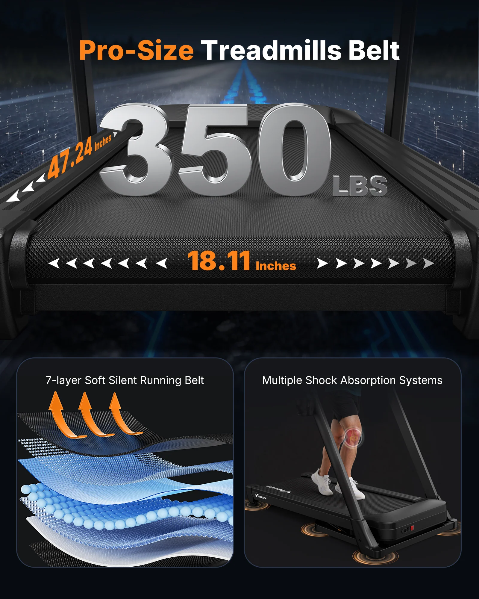 MERACH Treadmill with 18% Auto Incline, 47"x18" Wide Belt Treadmills, 350LBS Heavy Duty Treadmill, 3.5HP Brushless Incline Treadmill for Home, Foldable Treadmill with Screen & APP & Heart Rate Monitor - Image 3