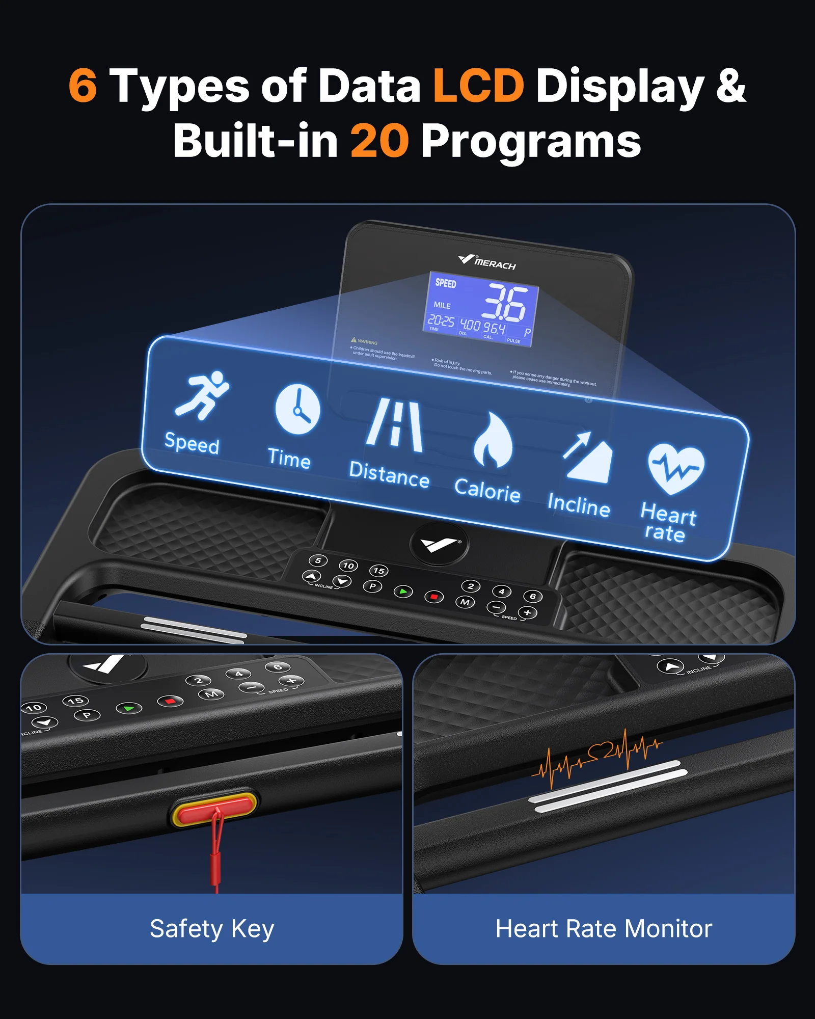 MERACH Treadmill with 18% Auto Incline, 47"x18" Wide Belt Treadmills, 350LBS Heavy Duty Treadmill, 3.5HP Brushless Incline Treadmill for Home, Foldable Treadmill with Screen & APP & Heart Rate Monitor - Image 5
