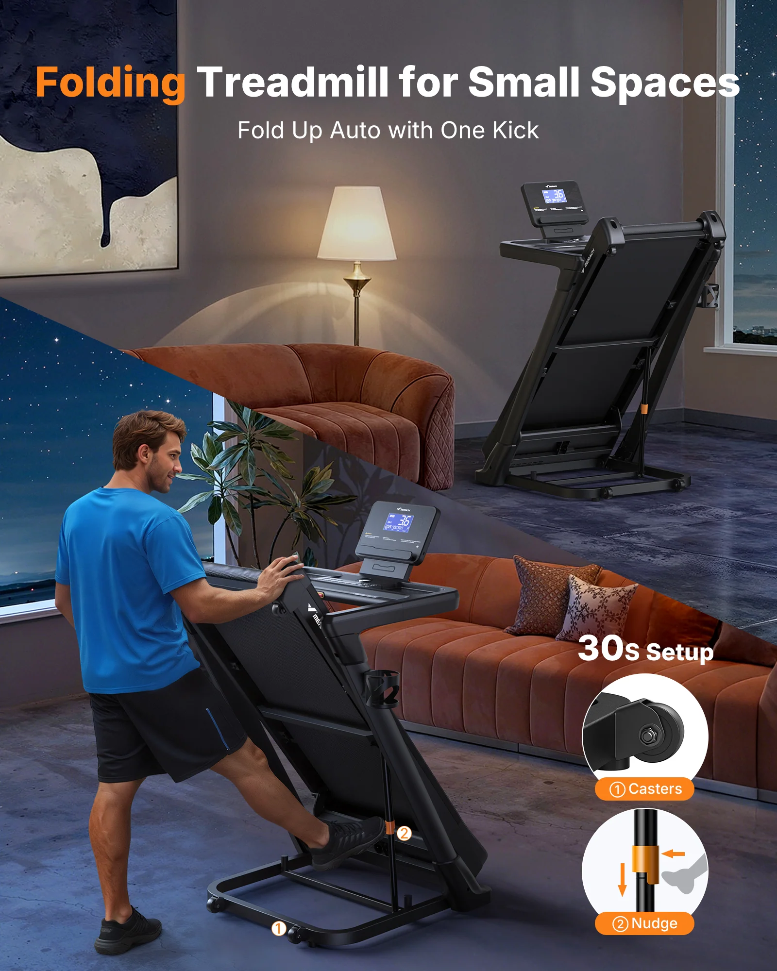 MERACH Treadmill with 18% Auto Incline, 47"x18" Wide Belt Treadmills, 350LBS Heavy Duty Treadmill, 3.5HP Brushless Incline Treadmill for Home, Foldable Treadmill with Screen & APP & Heart Rate Monitor - Image 6