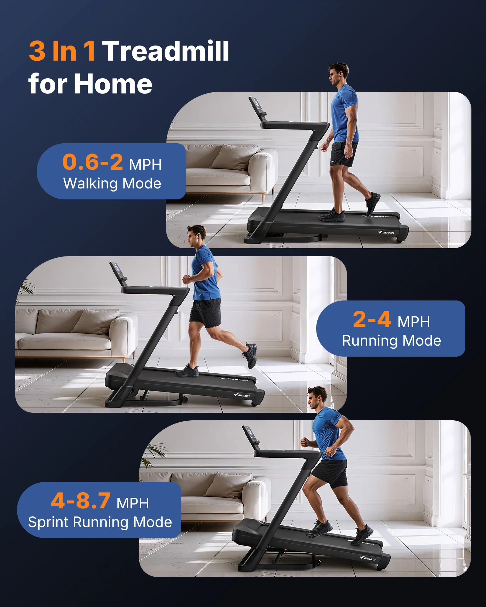 MERACH Treadmill with 18% Auto Incline, 47"x18" Wide Belt Treadmills, 350LBS Heavy Duty Treadmill, 3.5HP Brushless Incline Treadmill for Home, Foldable Treadmill with Screen & APP & Heart Rate Monitor - Image 8