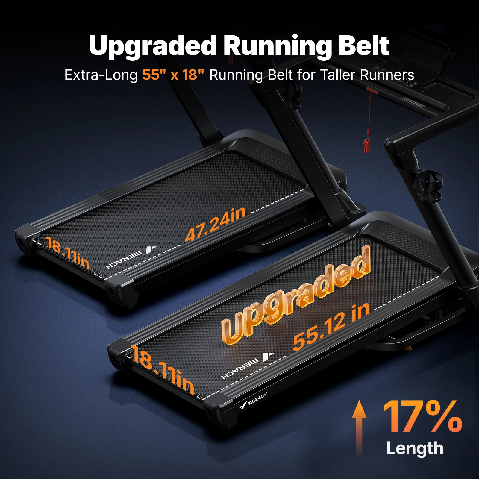 MERACH Treadmill with 18% Auto Incline, 55"x18" Wide Belt Treadmills for Home, 0.5-8.7MPH 3.5HP Brushless Incline Treadmill for Home, 350LBS Quite Foldable Treadmills with Screen & APP - Image 3
