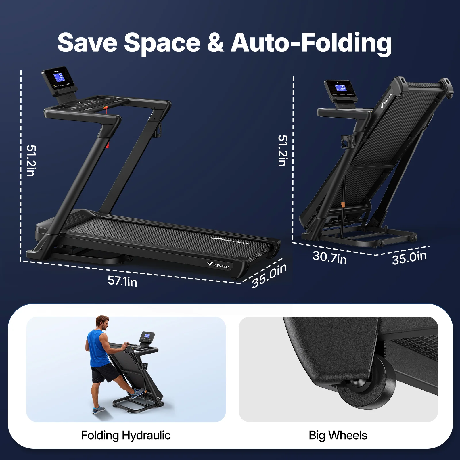 MERACH Treadmill with 18% Auto Incline, 55"x18" Wide Belt Treadmills for Home, 0.5-8.7MPH 3.5HP Brushless Incline Treadmill for Home, 350LBS Quite Foldable Treadmills with Screen & APP - Image 7