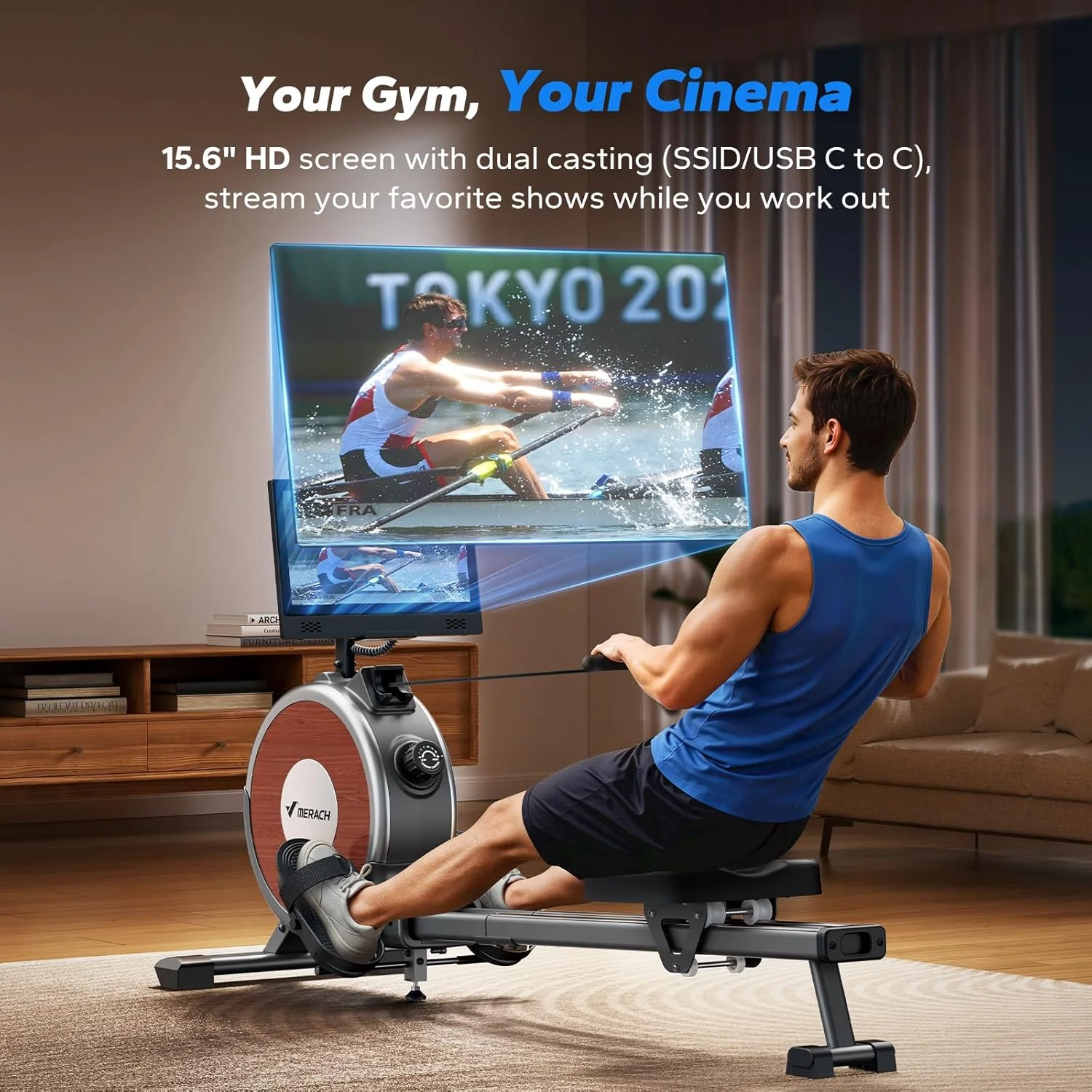 Q1S Interactive Rowing Machine with 15.6" HD Display - Image 3