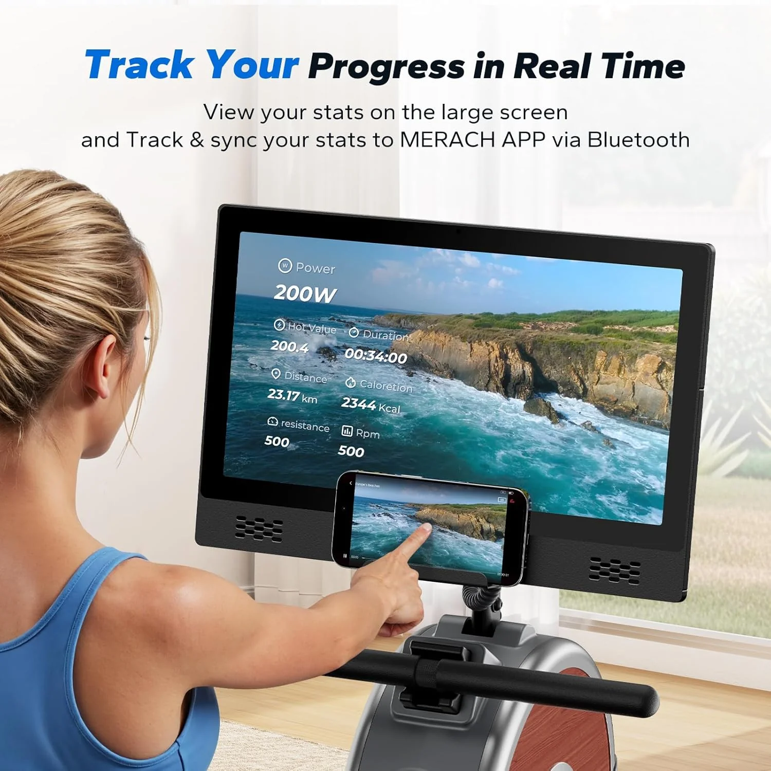 Q1S Interactive Rowing Machine with 15.6" HD Display - Image 5