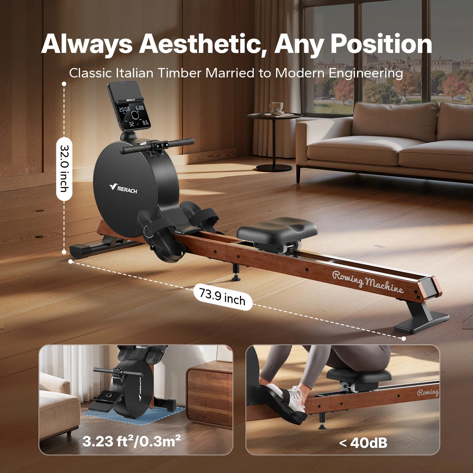 NovaRow R7 Self-powered Magnetic Rowing Machine for Beginners with LED Display - Image 9